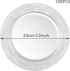 100 PCS Antique Charger Plates Bulk, 13'' Plastic Embossed Dinner Plate Chargers Round Floral Plates for Wedding Decorative Chargers for Table Dinner Kitchen Party Decoration (Silver)