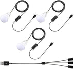 Tuanse 3pcs USB LED Light Bulbs Portable Camping Lights 5w with USB Splitter Cable 1 to 3, 8.2ft Extra Length Cord Tent Latern Outdoor Emergency Bulb for Garage Warehouse Truck Fishing Warm White