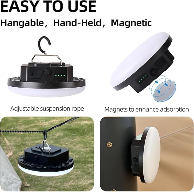 Camping Lantern 10500mAh Rechargeable Battery, 32W Ultra Bright LED Hanging Light with 3 Modes, Waterproof Portable Tent Lighting for Outdoor Emergency & Hiking