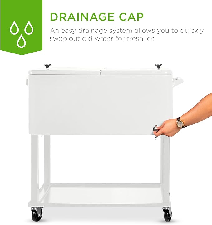 Best Choice Products 80-Quart Outdoor Steel Rolling Cooler Cart w/Ice Chest, Bottle Opener, Catch Tray, Drain Plug, Locking Wheels