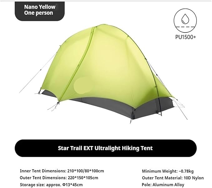 Hiking Tent 1-2 People Outdoor Travel Overnight Backpacking Ultralight 10D Nylon