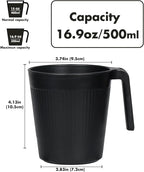 Ribbed Drinking Glasses Coffee Mugs Set of 8, Plastic Coffee Cups 16.9 OZ Unbreakable Tumblers with Handle, Reusable Drinking Cups for Camping/Dorm/RV