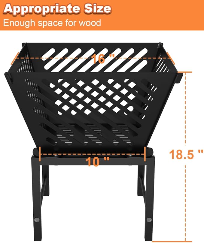 Outdoor Fire Pit — 17 Inch Portable with Storage Bag for Camping, Patio Heating, Picnic and BBQ, Trapezoid Diagonal Hollow, Black