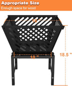 Outdoor Fire Pit — 17 Inch Portable with Storage Bag for Camping, Patio Heating, Picnic and BBQ, Trapezoid Diagonal Hollow, Black