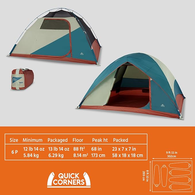 Kelty Discovery Basecamp Backpacking Tent, 4 or 6 Person Camping Backpacking Shelter, Large Capacity, Fast Setup and Easy Tear Down, Stuff Sack Included