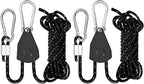 CONBOLA Camping Rope 1/8" Adjustable Rope Hanger & Pulley System with Metal Gear Heavy Duty Ratchet Tie Down Straps Camping Accessories for Tents, Tarps & Kayaks,Durable Paracord Rope for Grow Light.