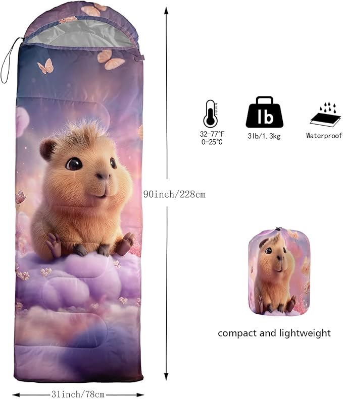 AILONEN Kawaii Panda Sleeping Bags,Lightweight & Waterproof,3 Season Warm & Cool Weather,Dreamy Purple Flower Animal Themed Sleeping Bags for Boys,Girls,Kids,Adults Travelling,Outdoors