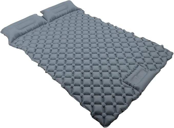 Alomejor Double Sleeping Pad, Self Inflating Camping Mat, Snap Buttons, TPU Coating with Lightweight Design, for Outdoor Camping (Blue) (Blue) (Grey)