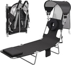 Backpack Beach Tanning Chair with UPF 50+ Canopy Sun Shade Face Hole, Folding Lounge Chair Reclining 6 Position for Adults Reading Sunbathing Outside Poolside Camping