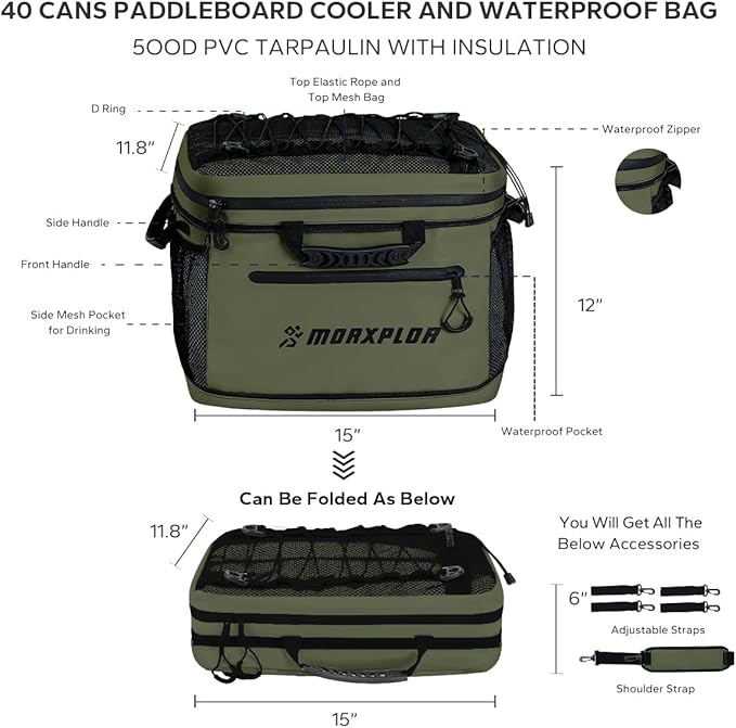 Waterproof PVC Material Paddleboard Cooler Deck Bag,40 cans Sup Deck Cooler Bag,Cooler Bag for Paddleboard,Lunch Box Cooler Insulated Bag,Camping Cooler Bag,Kayak Cooler Bag