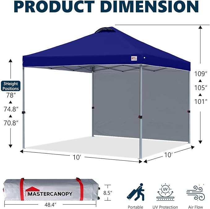 MASTERCANOPY Durable Pop-up Canopy Tent with 1 Sidewall (10'x10',Dark Blue)