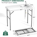 Fish Cleaning Table with Sink, 42.5" Folding Camping Table & Fish Cleaning Station with Measure Mark, Camping Sink with Hose Hookup for Outdoor Picnic, Beach, Dock & Patio Use