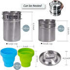 Foldable Camping Cups Mugs Camping Pot Cookware 304-Food-Grade Outdoor Camp Cooking Set with Vented lid,Stainless Steel Backpacking Cookware for Hunting