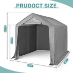 VINGLI Outdoor Portable Storage Shed, Heavy Duty Bike Tent with Roll-up Zipper Door, Waterproof and UV Resistent Carport for Motorcycle, Garden Tools and Firewood (Gray, 8x8x6.7 FT)