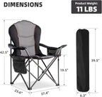 Large Camping Chair with Side Table Heavy Duty 500LBS - Folding Outdoor Chair with Cooler Bag (Black & Gray, 1 PCS)