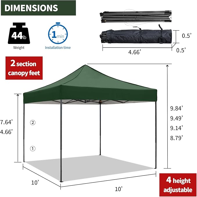 Pop up Canopy Tent with Awning Easy up Canopy with Wheel Bag Heavy Duty Waterproof Canopy Commercial Gazebo Tent for Outdoors Parties Vendors