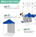 5x5 Pop Up Canopy Tent with One Sidewall, Instant Portable Beach Canopy, Outdoor Tent with Carry Bag for Camping, Sports, Tailgating, Events, Blue