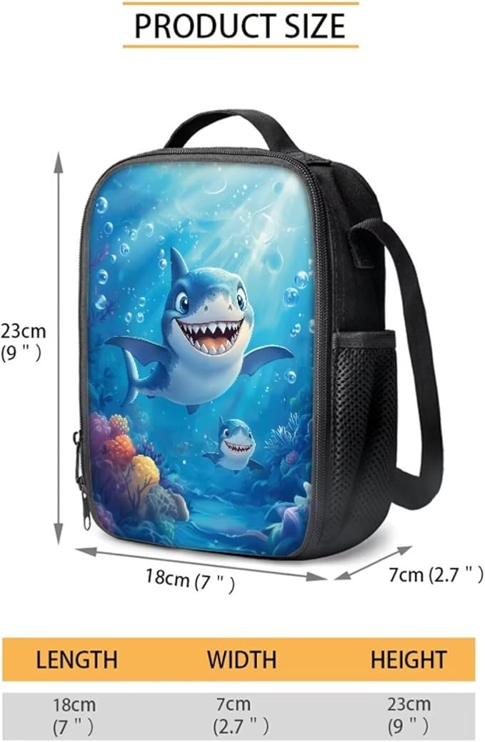 Animal Shark School Backpack Set with Lunch Box 3 Pcs School Backpack for Boys Kindergarten Middle Pencil Case Kids Travel Backpacks Mochilas Escolares Para Niños with Wrist Strap Keychain