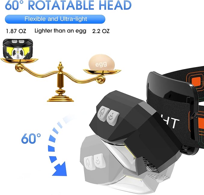 LHKNL Headlamp Flashlight,4-Pack Lumen Ultra Bright LED Rechargeable Headlight with White Red Light,Waterproof Motion Sensor Head Lamp,8 Mode for Outdoor Camping Running Cycling Fishing
