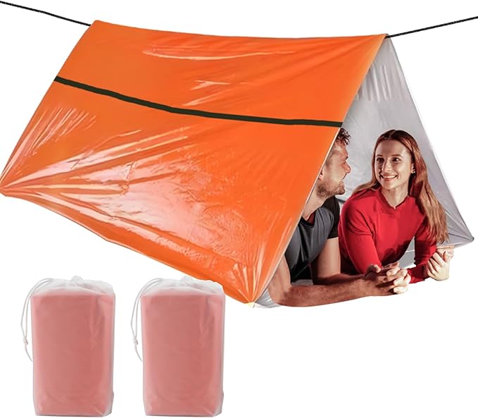 1-Pack Survival Life Tent - 1Person Mylar Shelter, Tube Tent with Paracord, All-Weather for Camping, Hiking, Survival Kits-Yellow