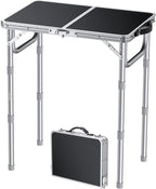 FUNYKICH 2ft Small Folding Camping Table, 3 Height Adjustable Portable Picnic Table, Lightweight Aluminum Outdoor Tables with Carry Handle for Camping, Picnic, BBQ, 58x40cm(L22.8 xW15.7), Silver
