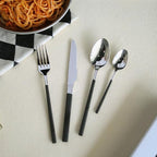 Stainless Steel Silverware Set, 16-Piece Flatware Cutlery, Retro Relief Design, Knife & Fork & Spoon for Home & Hotel Dining, Elegant Tableware, G(Black-4Set)