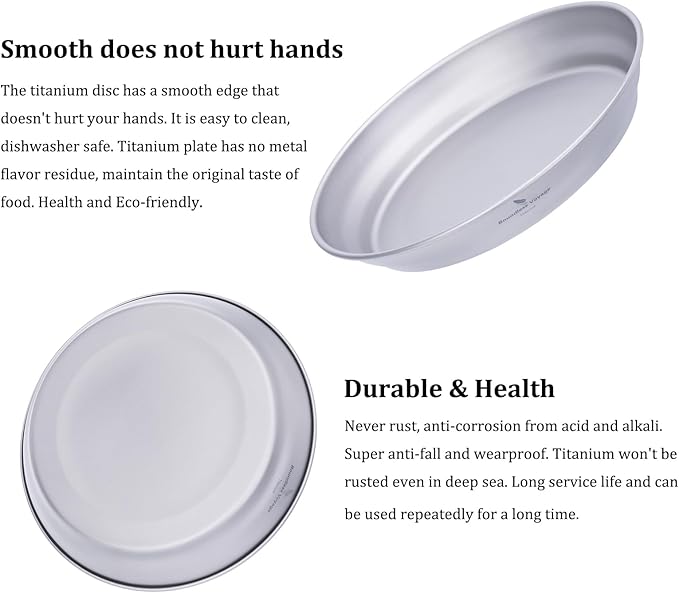 iBasingo 183mm Titanium Trek Plate Dishes Saucer Portable Kitchen Tableware Small Pan Ultralight for Outdoor Travel Backpacking Camping Hiking & Home Everyday Use Ti1109T
