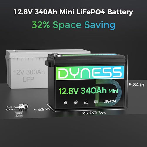 12V 340Ah Mini LiFePO4 Lithium Battery, Max. 4352Wh, Built-in 200A BMS with Low-Temp Protection, 10 Years Lifetime, 12.8 Volt Deep Cycles Battery for Rv Camping, Home Solar System, Off-Grid