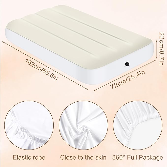 PLULON Kids Air Mattress with White Fitted Sheets, Inflatable Bed 63×28×8 inches Airbed Inflatable Mattress Sheet for Kids Sleepover Tent Slumber Party Camping Sleeping Pad Teepee Tent Air Mattress