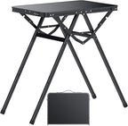 JiGiU Folding Camping Table Height Adjustable Aluminum Alloy Foldable Pinic Table 180lbs Capacity with Handle Stable Triangle Feet for Outdoor Indoor Hiking Camp BBQ Beach (Black, MDF Tabletop)