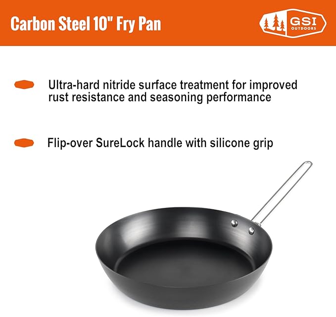 GSI Outdoors Frypan, Lightweight Carbon Steel, Collapsible Handle Camp & Outdoor Frying Pan