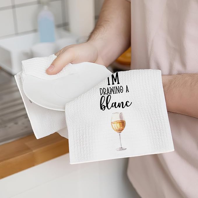 4Pcs Funny Wine Kitchen Towels 24x14 Inch, Merlot Cab Alcohol Decor Waffle Weave Hand Towels for Kitchen Bar, White Absorbent Microfiber Dish Cloth Tea Towel, Housewarming Gifts for Women Hostess