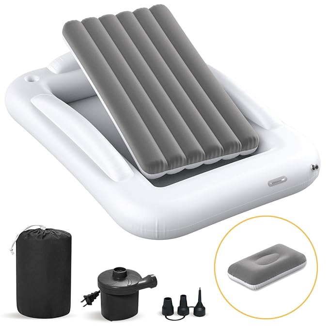 Inflatable Kids Travel Bed - Portable Comfortable Air Mattress with 3 Sides Safety Bumpers - Blow Up Bed for Camping & Travel (53 Inches)
