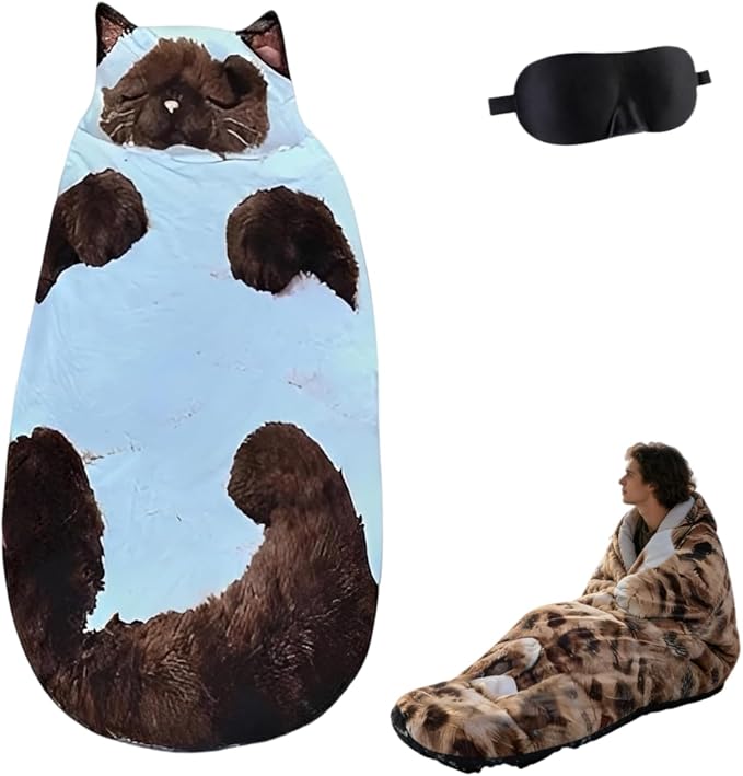 Cat Sleeping Bag - 2026 New Large Cat Shaped Plush Sleeping Bag for Adults, Adult-Size Wearable Washable Warm Blanket for Camping and Home Lounging