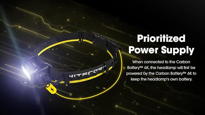 Nitecore Carbon Battery 6K Kit Headlamp Runtime Extender for NU40, NU43, NU45, NU50, and HC65 UHE Headlamps