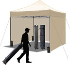 10x10 Durable Pop Up Canopy Tent with Sidewalls, Waterproof Attachable Tent Wall, Privacy Shade for Outdoor Events, Camping, Farmers Market (Khaki)