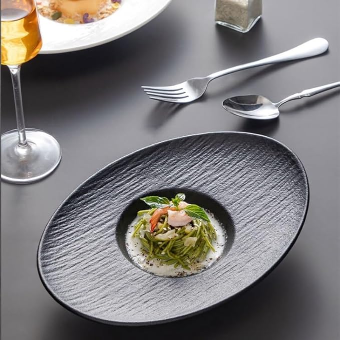 Camping Plates Nordic Dinner Plate Pasta Special Creative Oval Ceramic Tableware Commercial Hotel Decorative Plate(A,Large)