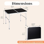 3ft Small Folding Camping Table Portable Lightweight Fold Up Utility Side Tables with Carrying Handle, Outdoor Aluminum Fold in Half Dining Card Table for Picnic Party Events (Black)
