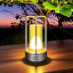 Portable Metal Table Lamp, 4000 mAh Rechargeable Outdoor Table Lights, 3 Color Stepless Dimmable Cordless Table lamp for Patio, Camping, Coffee Samll Desk Lamp for Indoor/Outdoor (Silver)