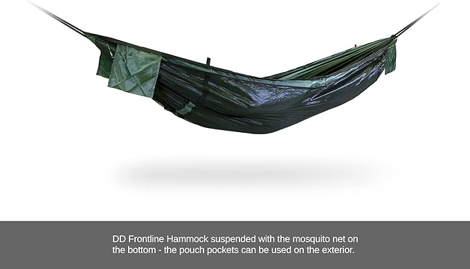DD Hammocks Frontline Hammock - Olive Green - Portable Lightweight Camping Jungle Hammock with Mosquito Net for Outdoor Backpacking & Hiking