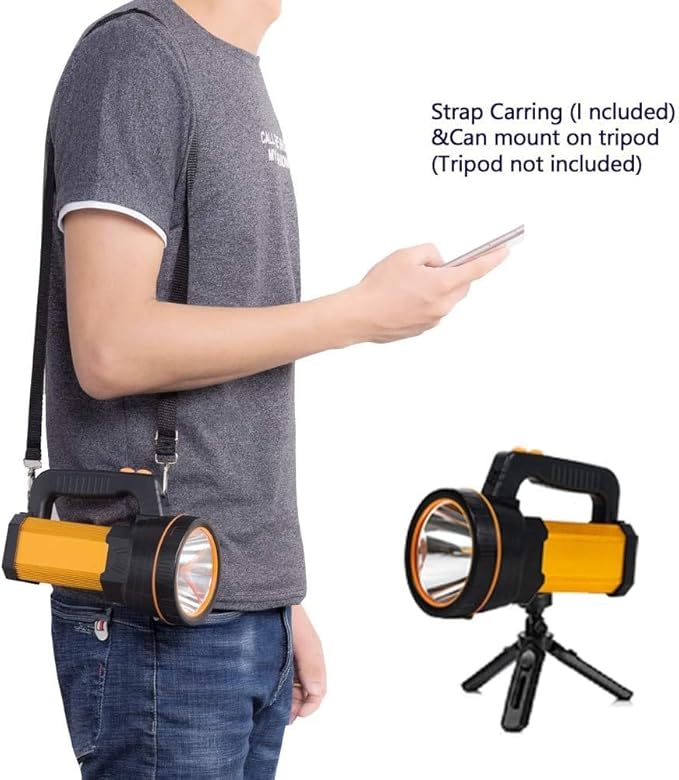 Powerful Led Flashlight High Lumens USB C Rechargeable,Super Bright Handheld Spotlight,Strong Metal Flashlight Large/Long Lasting/Lantern/Strap,High Powered Big Searchlight