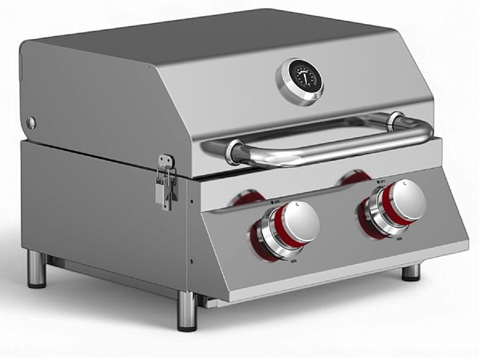 GasOne Portable Propane Grill – 16-inch Stainless Steel Tabletop Grill – Tabletop Gas Grill with Heat Control and Built-In Thermometer – Large Cooking Area – Ideal for Outdoor, Camping, Travel, RV