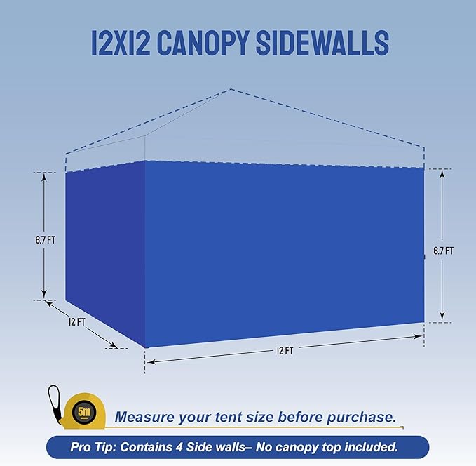CROWN SHADES 12x12 Canopy Sidewalls (4pck) - Side Walls 12x12, Sidewalls for Canopy - Tent Accessories, Blue