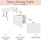 Folding Tables with Carrying Handle Lightweight Rectangular Portable Plastic Camping Table Steel Legs for Party, Dining, Wedding, Events, Picnic Indoor, Outdoor (5FT, White)