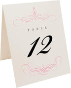 Decadent Flourish Wedding Table Numbers (Select Color/Quantity), Champagne, Pink, 1-60, Double Sided, Tent or Use in a Stand, Great for Parties & Restaurants - Made in the USA