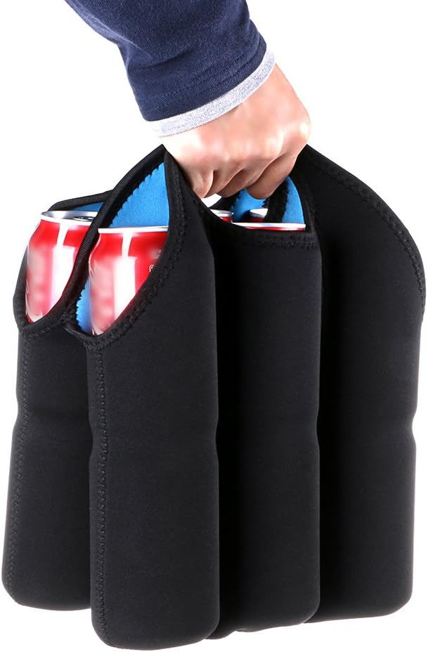 Hipiwe 6 Pack Bottle Can Carrier Tote Insulated Neoprene Baby Bottle Cooler Bag Water Beer Bottle Holder for Travel with Secure Carry Handle