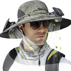 Solar Panel Powered Fan Built in Wide Brim Outdoor Fishing Hat USB Charging Men Ultralight Sun Bucket Mission Cooling Cap