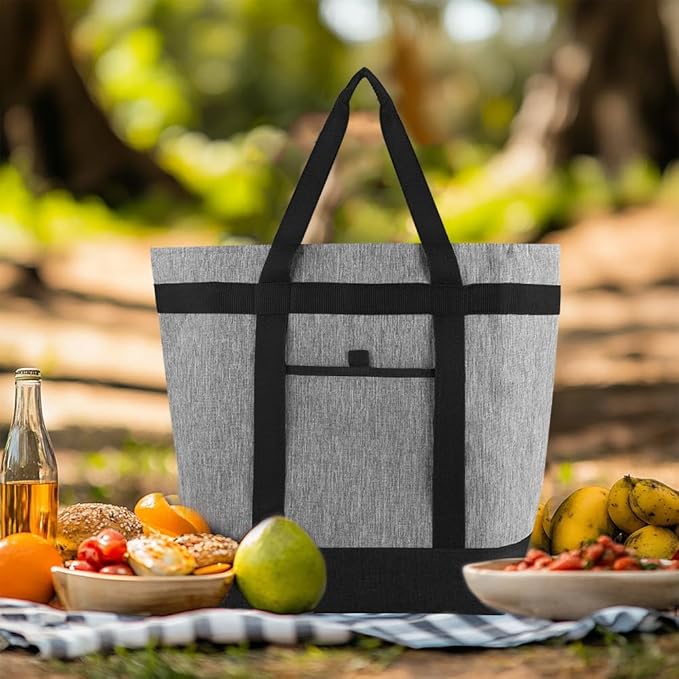 mosago Professional Insulated Food Delivery Bag, Large 39L Commercial Catering Tote for Pizza & Grocery, 3-Layer Thermal Leak-Resistant Shopping Bag, Heavy Duty Grey Cationic Fabric, Collapsible
