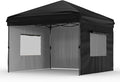 GarveeHome 10x10 Pop Up Canopy Tent Outdoor Canopy One-Person Set Up Heavy Duty Commercial Instant Tent Shelter, 3-Sidewall, Events, Parties, Camping, Black
