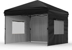 GarveeHome 10x10 Pop Up Canopy Tent Outdoor Canopy One-Person Set Up Heavy Duty Commercial Instant Tent Shelter, 3-Sidewall, Events, Parties, Camping, Black